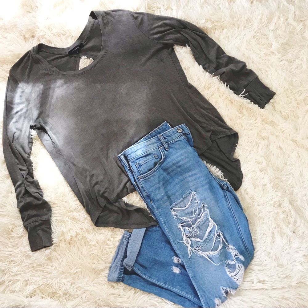 Olivaceous open back grey long sleeve shirt